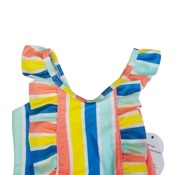 12m Striped Ruffle Detail One Piece Baby Bikinis One Piece Swimsuit for Girls - Picture 3 of 6